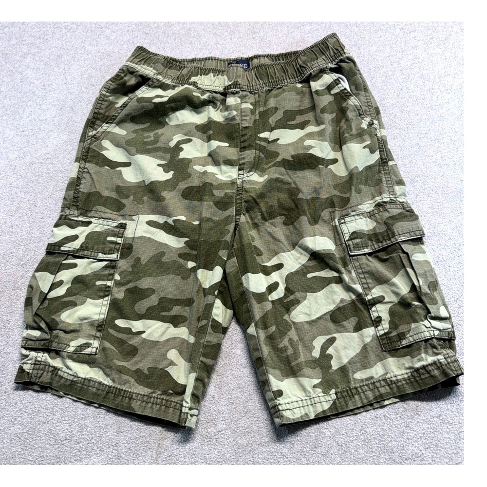 The Childrens Place Cargo Shorts Kids Size 16 Green Camo Elastic Waist Cotton